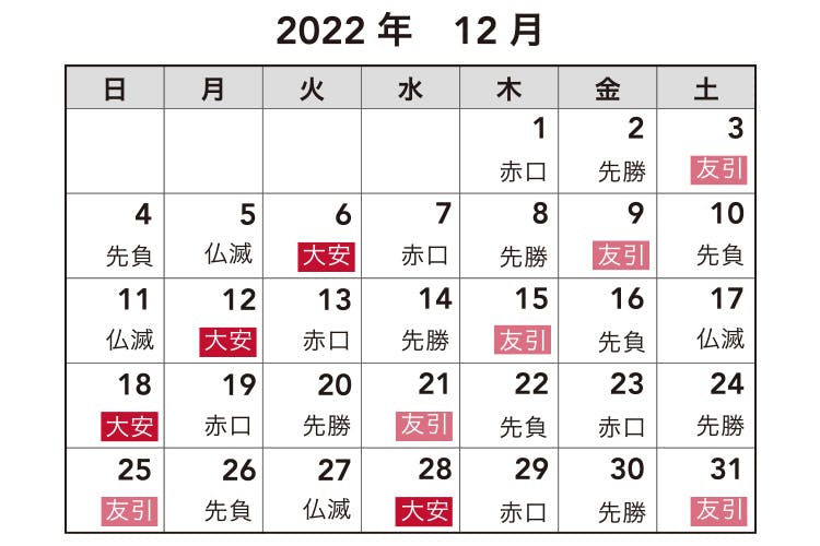 2022年12月カレンダー