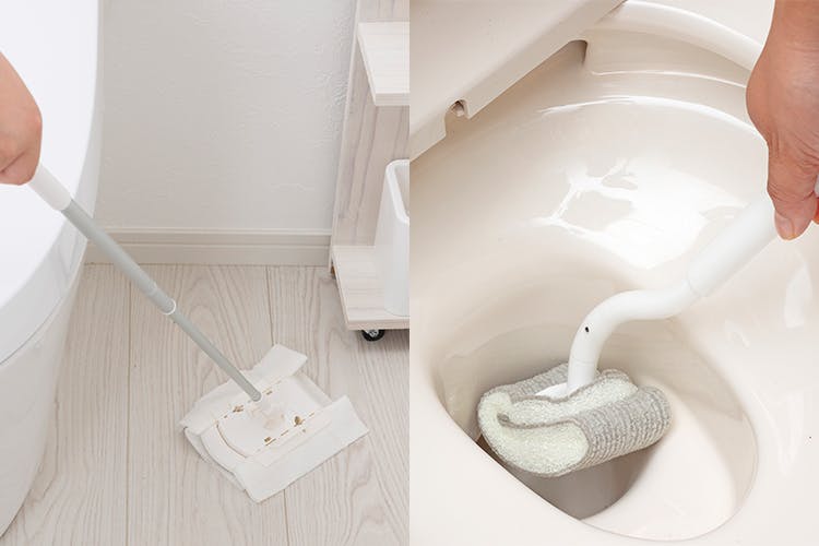 伸縮トイレ床ワイパーと便器が汚れにくくなるトイレブラシ
