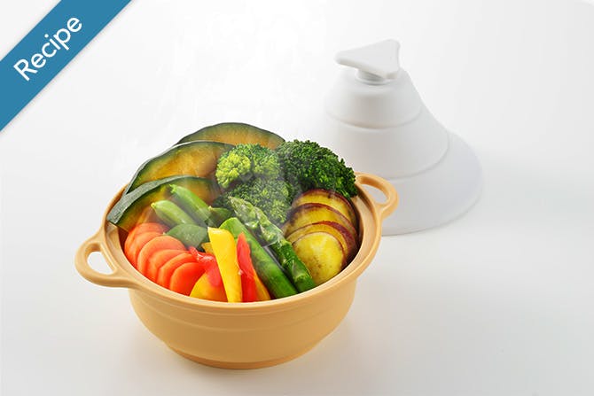 レンジで楽チン シリコンスチーマータジン：＜レシピ＞蒸し野菜