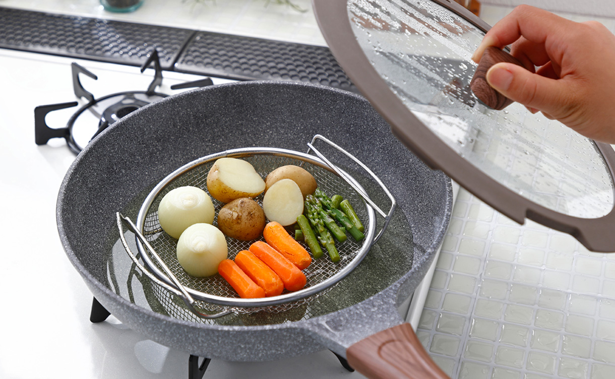 専用新品 ガス仕様 大フライパン 3コート 小フライパン スチーマー付き@ 食洗機で洗えるフライパンスチーマー | 鍋・やかん 通販