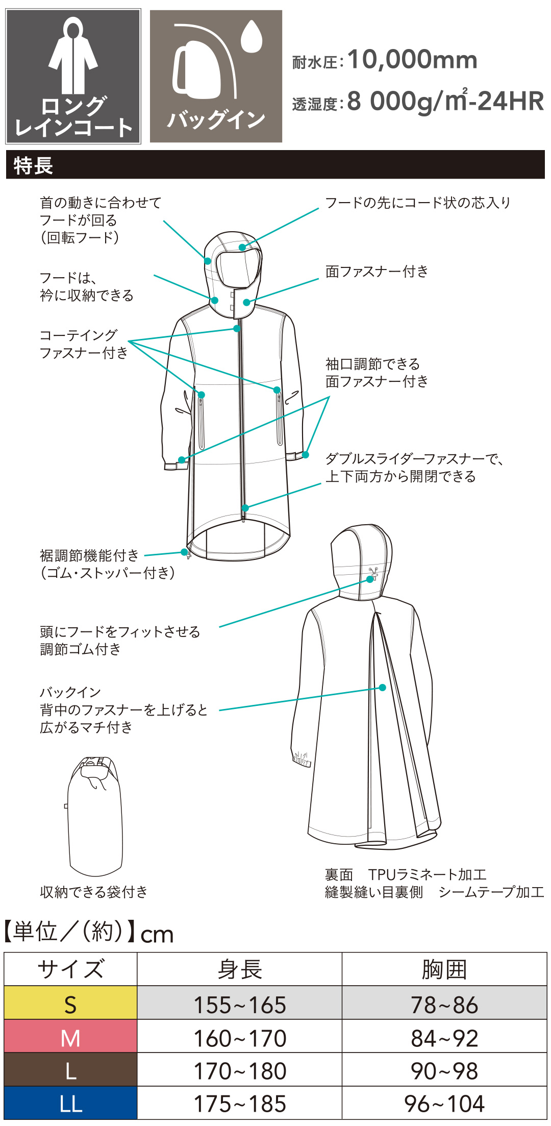 カインズ バッグイン透湿ロングレイン ブラック M | 作業着・作業服