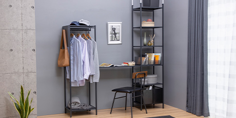 サイドパネル付きアイランドハンガーラック ブラック 49×36.5×152.5cm