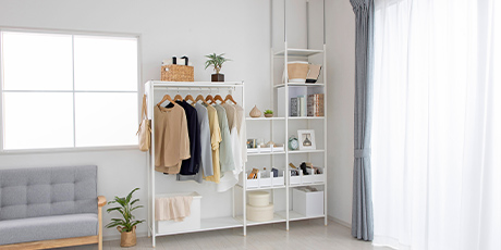 サイドパネル付きアイランドハンガーラック ホワイト 91×36.5×152.5cm