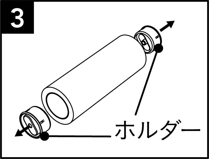 テープにセットされた左右のホルダーを外し、使い終わったテープの芯を抜き取ってください。