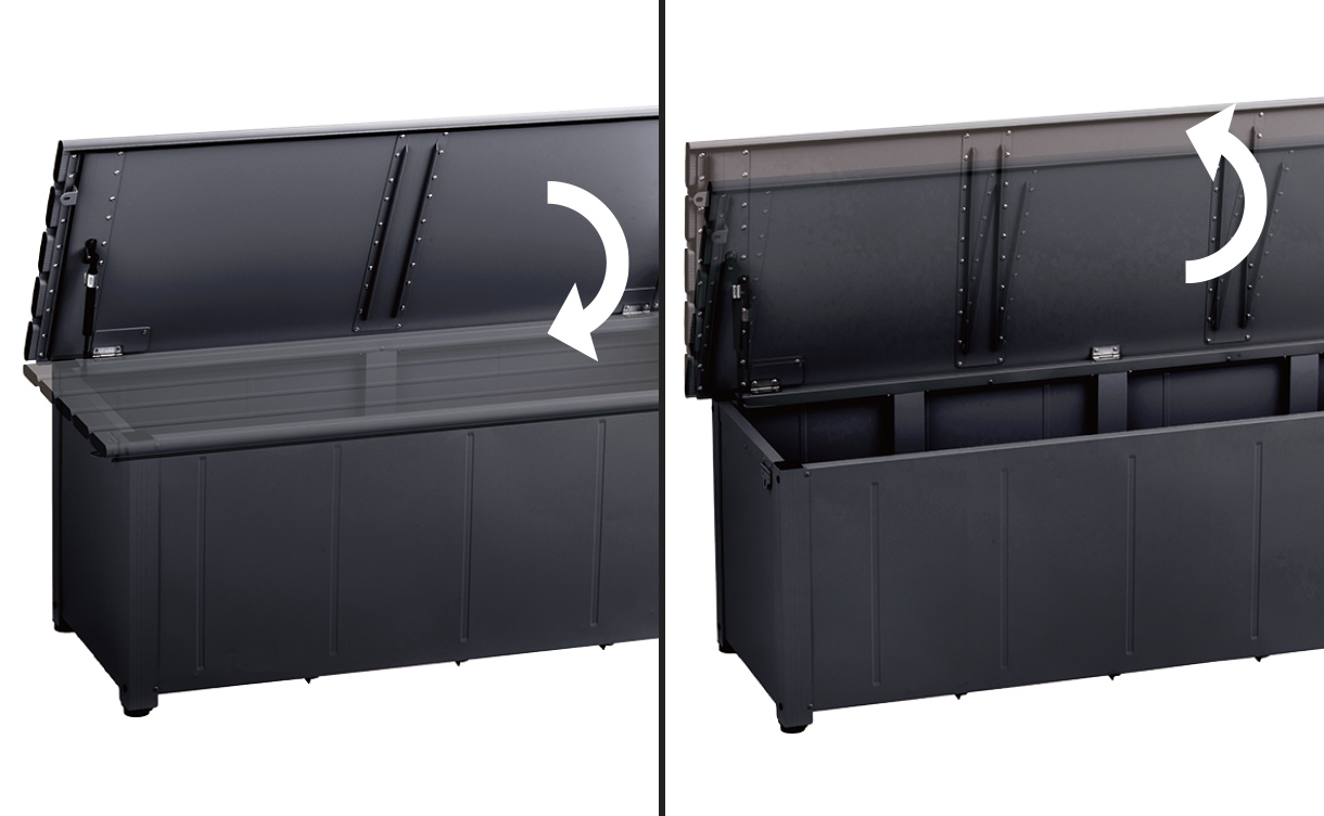 カインズ 静かに開閉できるアルミ収納ベンチ ブラック 幅120cm 奥行