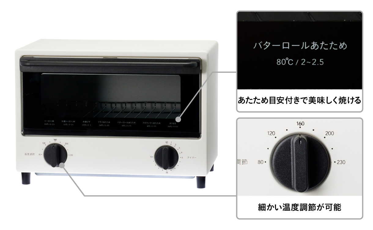 すばやくこんがり焼ける 温度調節付き カーボントースター ホワイト CZ