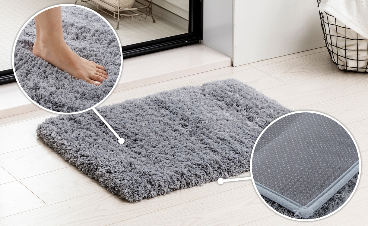 すべりにくい吸水ボリュームバスマット グレー 幅60cm 奥行45cm | ラグ