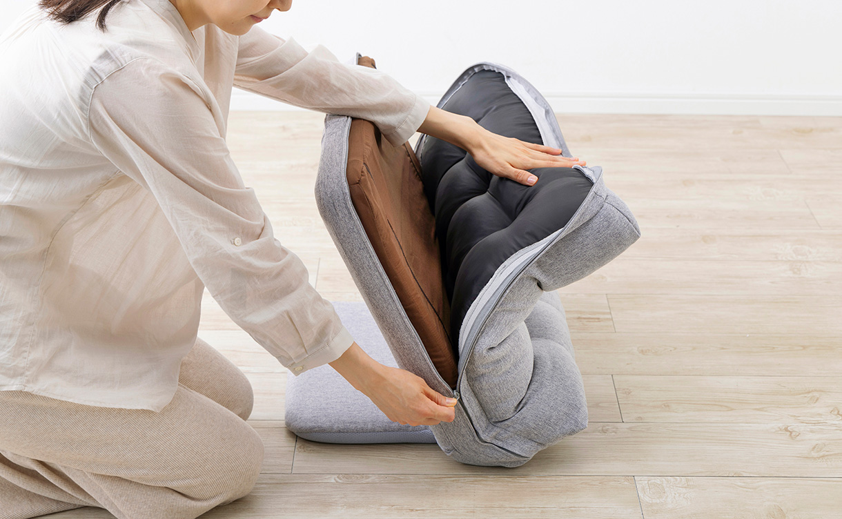 持ち手付カバー洗える背もたれイス FLepoco グレー 幅57cm 奥行44