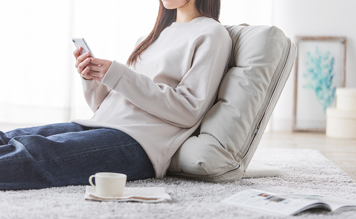 CAINZ 持ち手付カバー洗える背もたれイス FLepoco 座椅子 持ち手付カバー洗える背もたれイス FLepoco グレー 幅57cm 奥行44