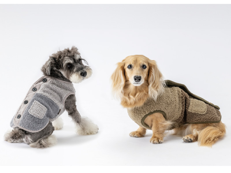 送料無料】切り替えボアベスト カーキ SSサイズ ペット服(犬の服