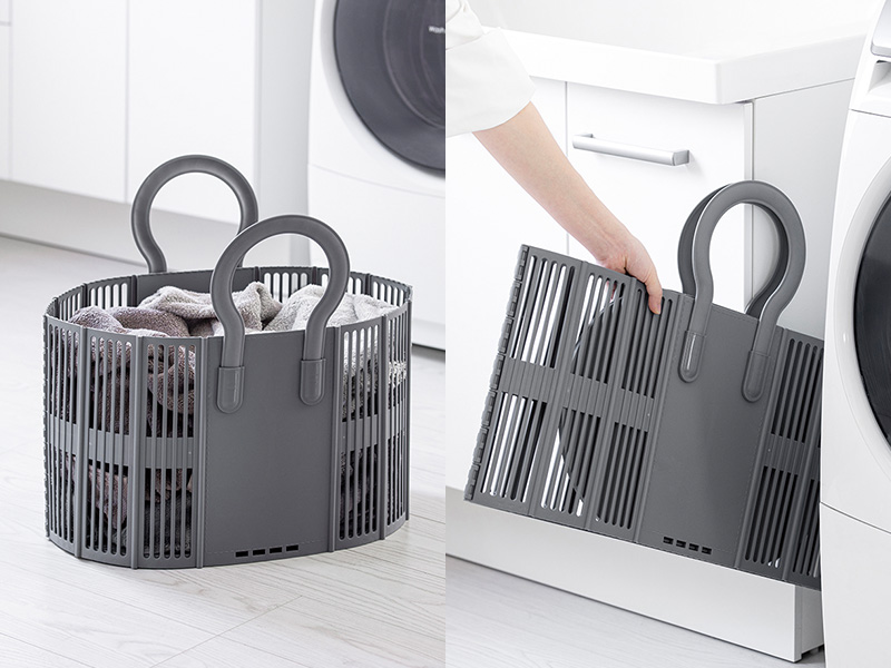 折りたためるランドリーバスケット グレー 幅48cm 奥行31cm 高さ30cm