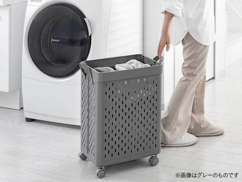 折りたためるキャスター付 ランドリーバスケット グレー 幅37cm 奥行