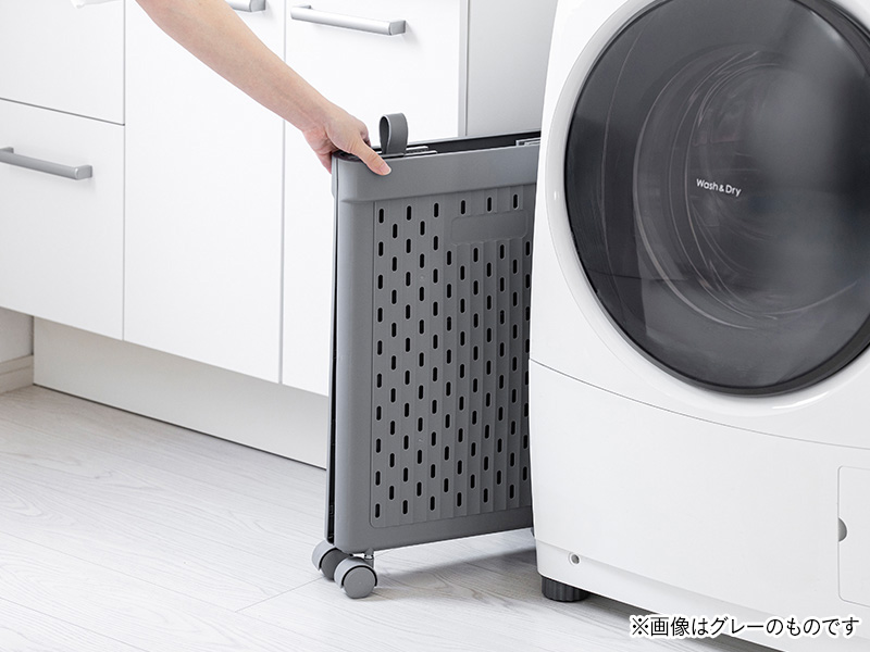 折りたためるキャスター付 ランドリーバスケット グレー 幅37cm 奥行