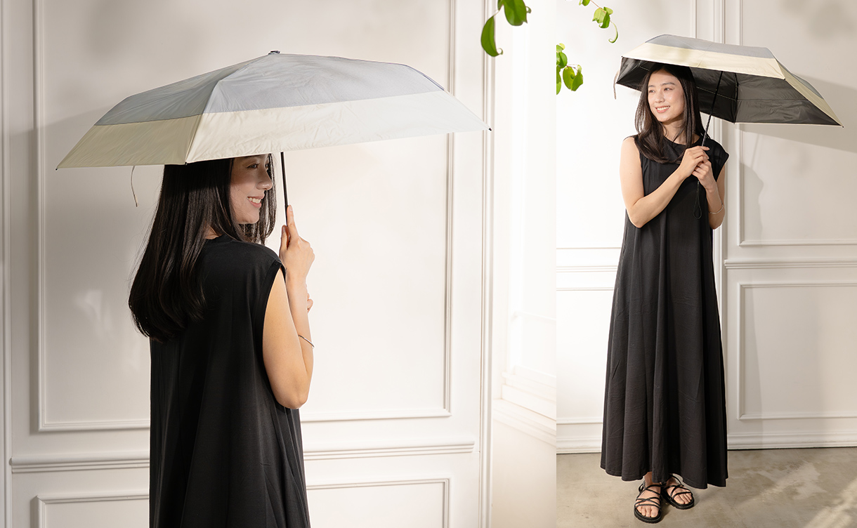 日差しも紫外線も雨も遮れる軽量折傘 グレー×ベージュ 50cm | 傘・日傘