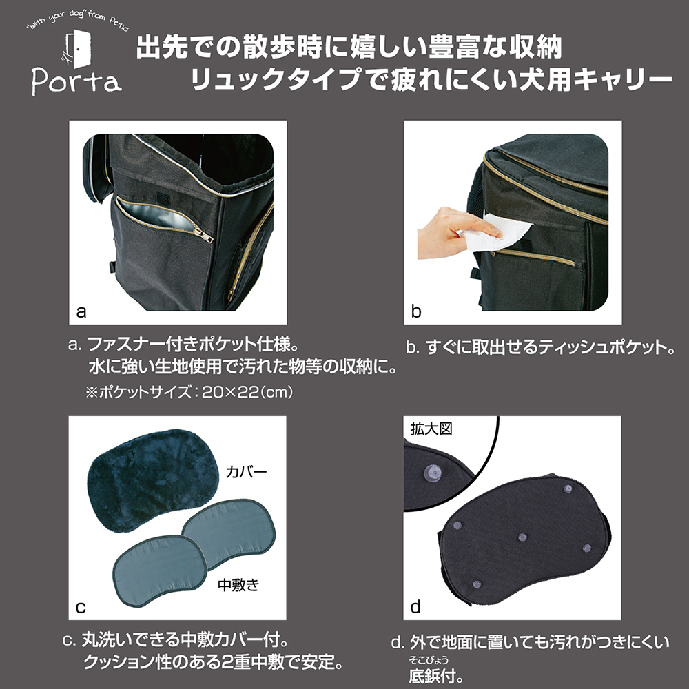 PORTA ドッグリュックキャリー ブラック | ペット用品（犬） 通販
