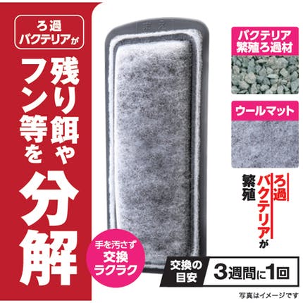 ろ過バクテリアが残り餌やフン等を分解 バクテリア繁殖ろ過材+ウールマット